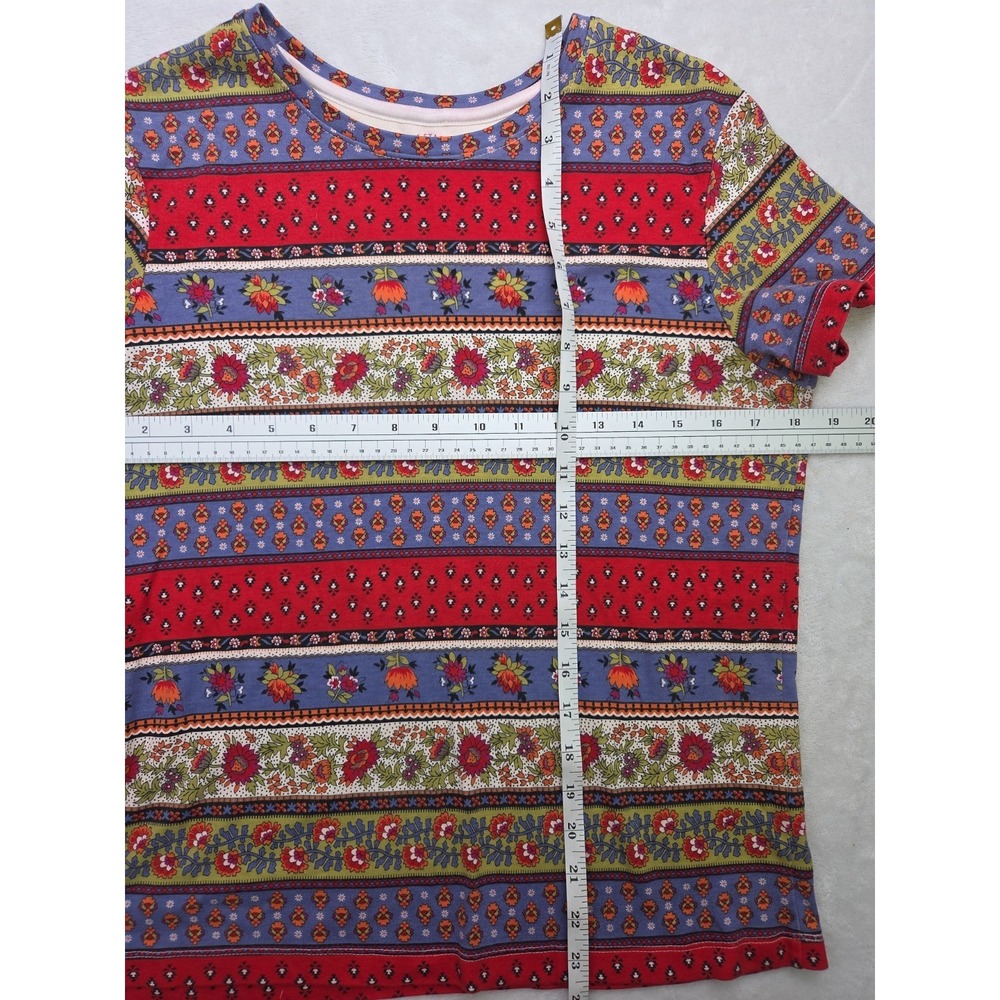 Vtg Patchwork Calico Floral Cottage White Stag Tshirt Top Cotton Womens Size M - Picture 4 of 10